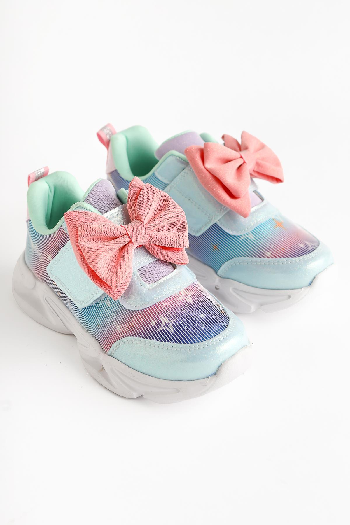 Gaia Turquoise Bow Detail Velcro Light-Up Kids' Athletic Shoe