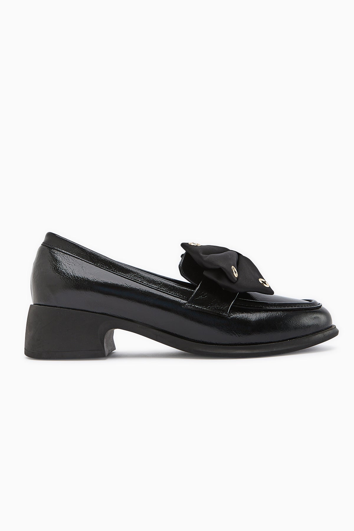 Ivet Black Bow Detailed Heeled Loafer Women's Shoe