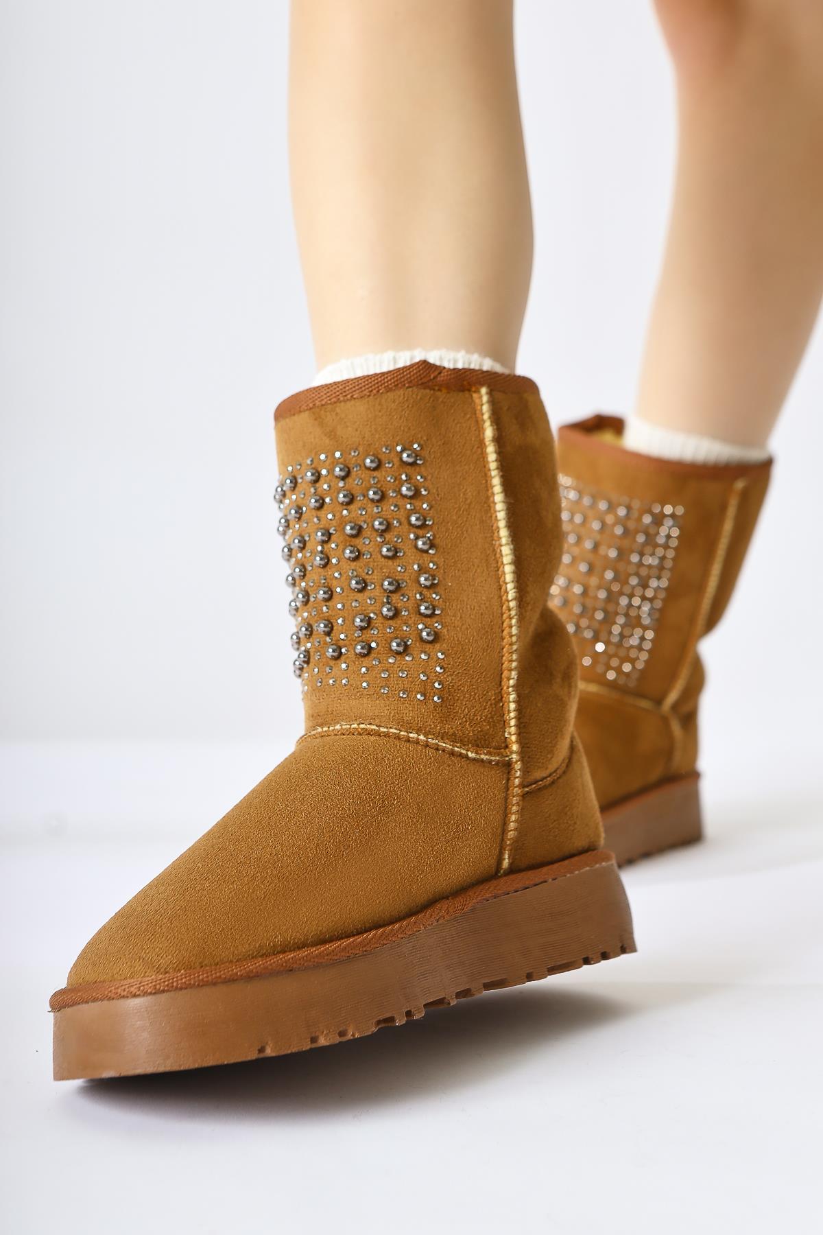 Anna-Li - Cognac Suede Fur-Lined Bead-Detail Pull-On Boot (Women)