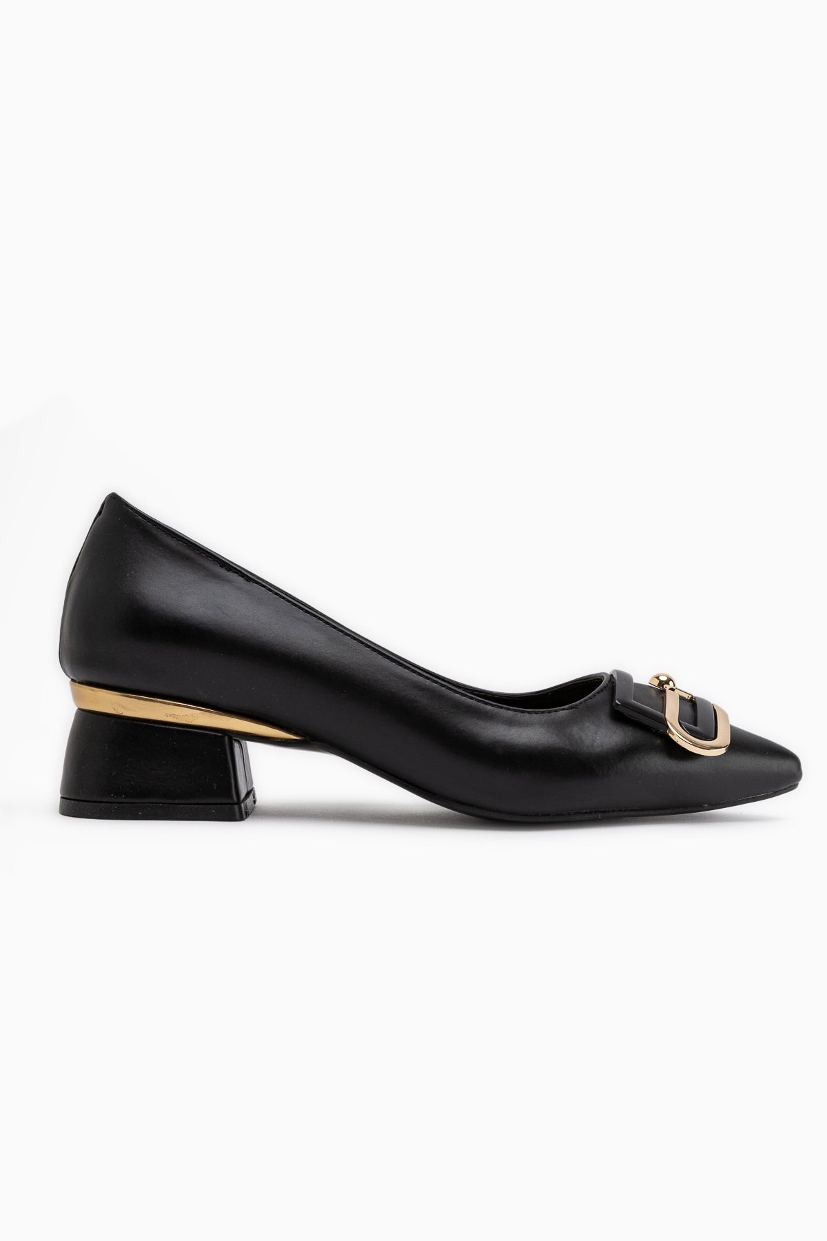 Briana Black Pointed Toe Buckle Detailed Women’s Daily Heeled Shoes