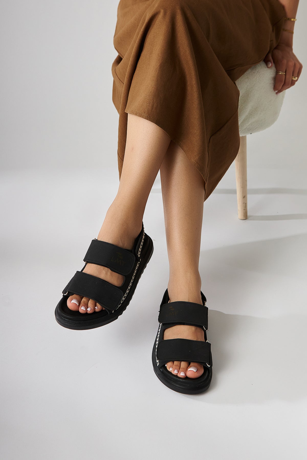 Sanna Black Embroidered Velcro Women’s Sandal