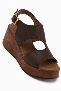 Olea Genuine Leather Brown Wedge Women’s Sandal