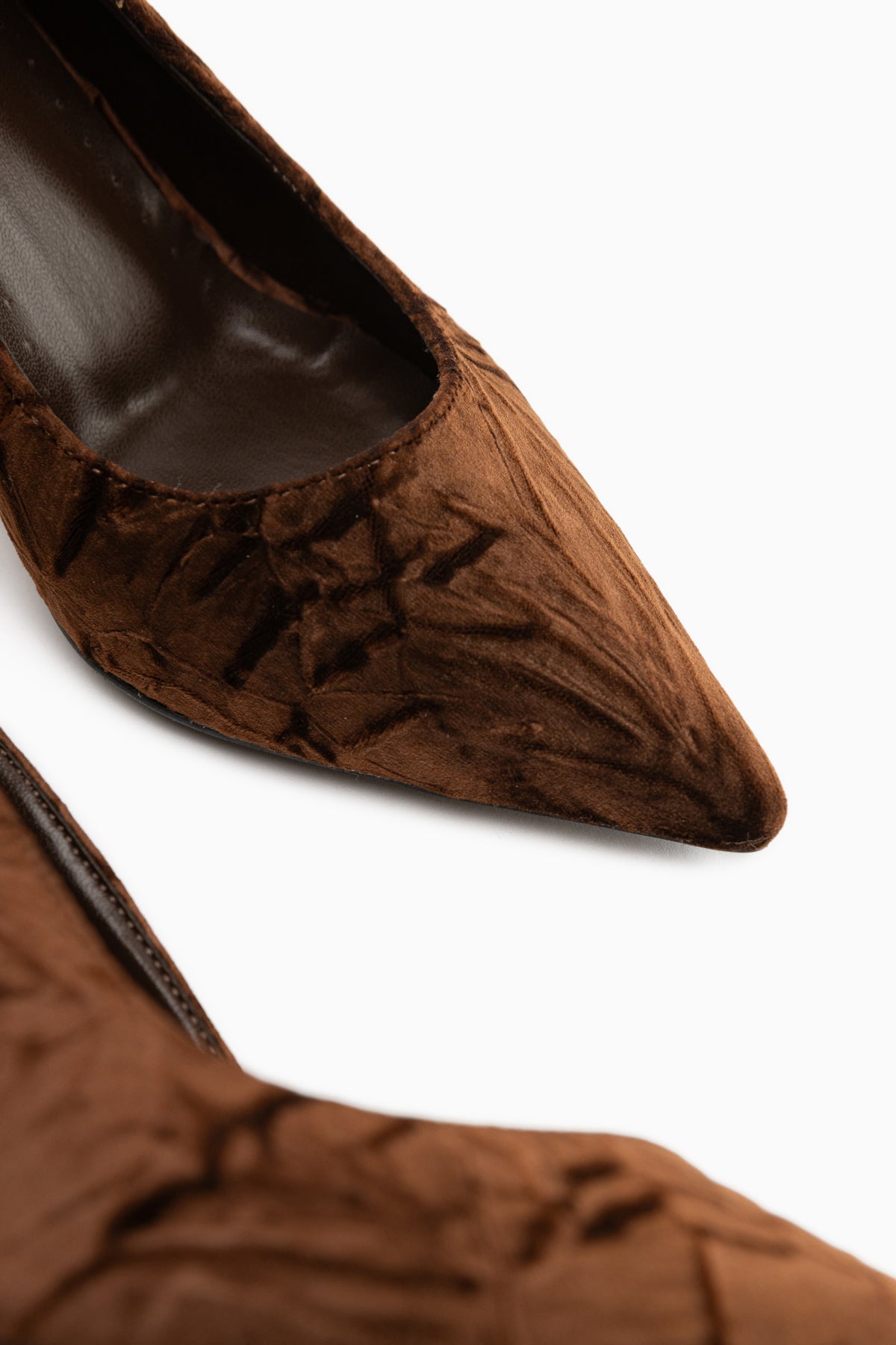 Marcella Brown Satin Textured Pointed Toe Women’s Heeled Shoes