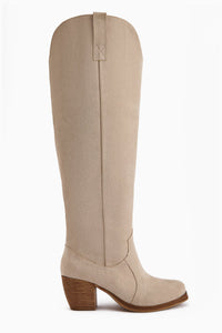 Leya Beige Suede Heeled Boot without Zipper