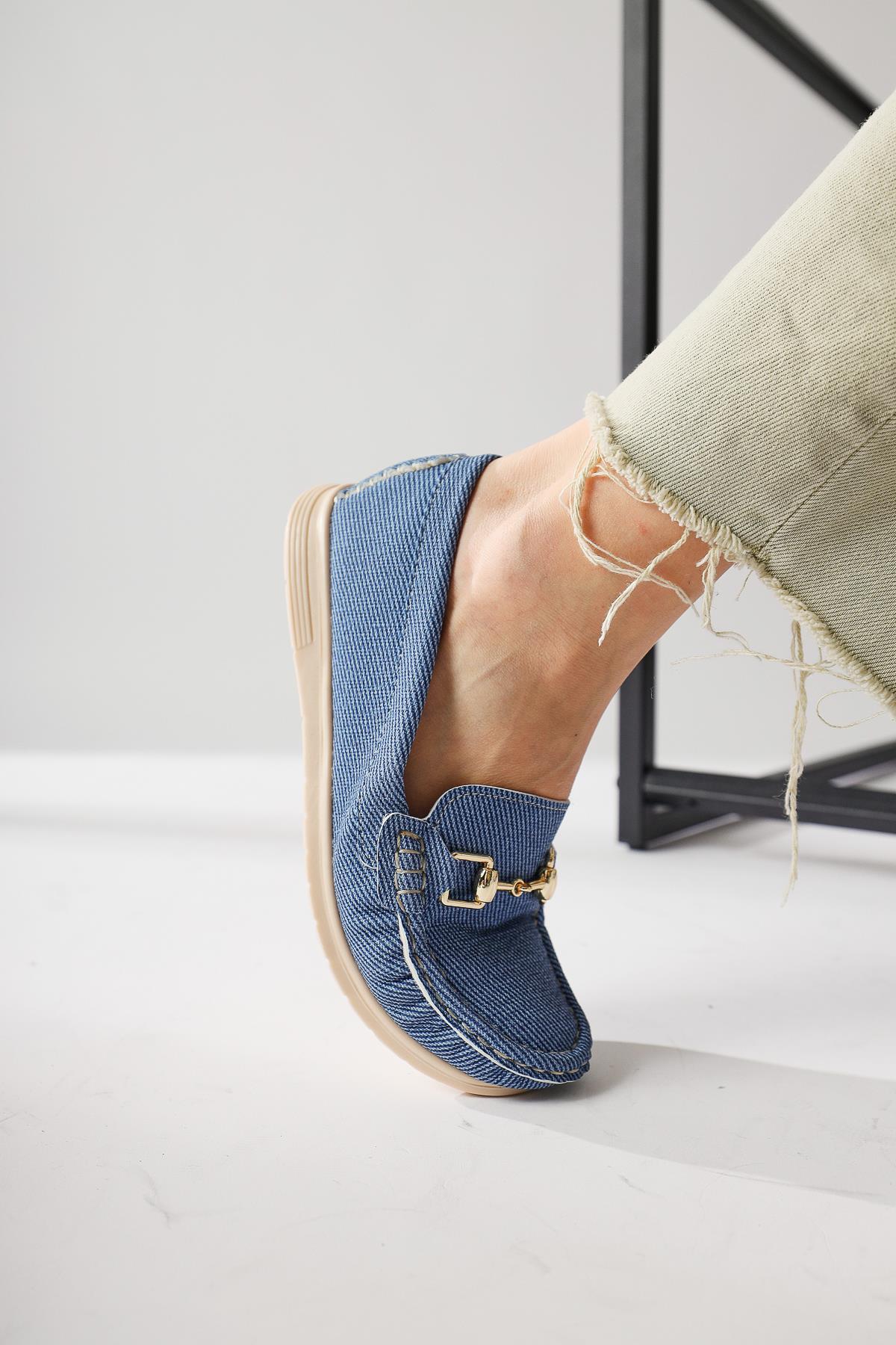 Tola – Denim Blue Buckle-Detail Casual Shoe (Women)