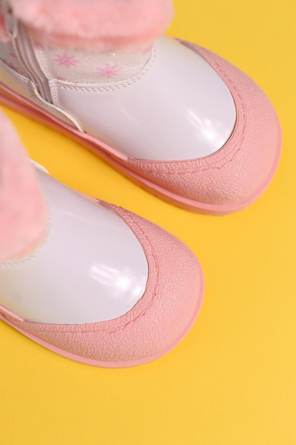 Hannah Pink Kids' Boots with Cartoon Character Print and Fur Lining