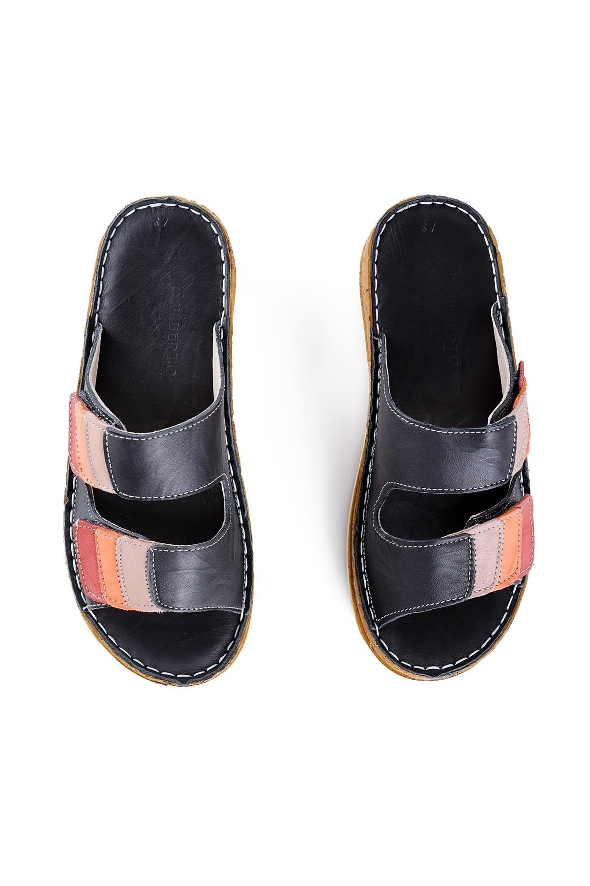 Kassid Genuine Leather Black Comfort Slippers