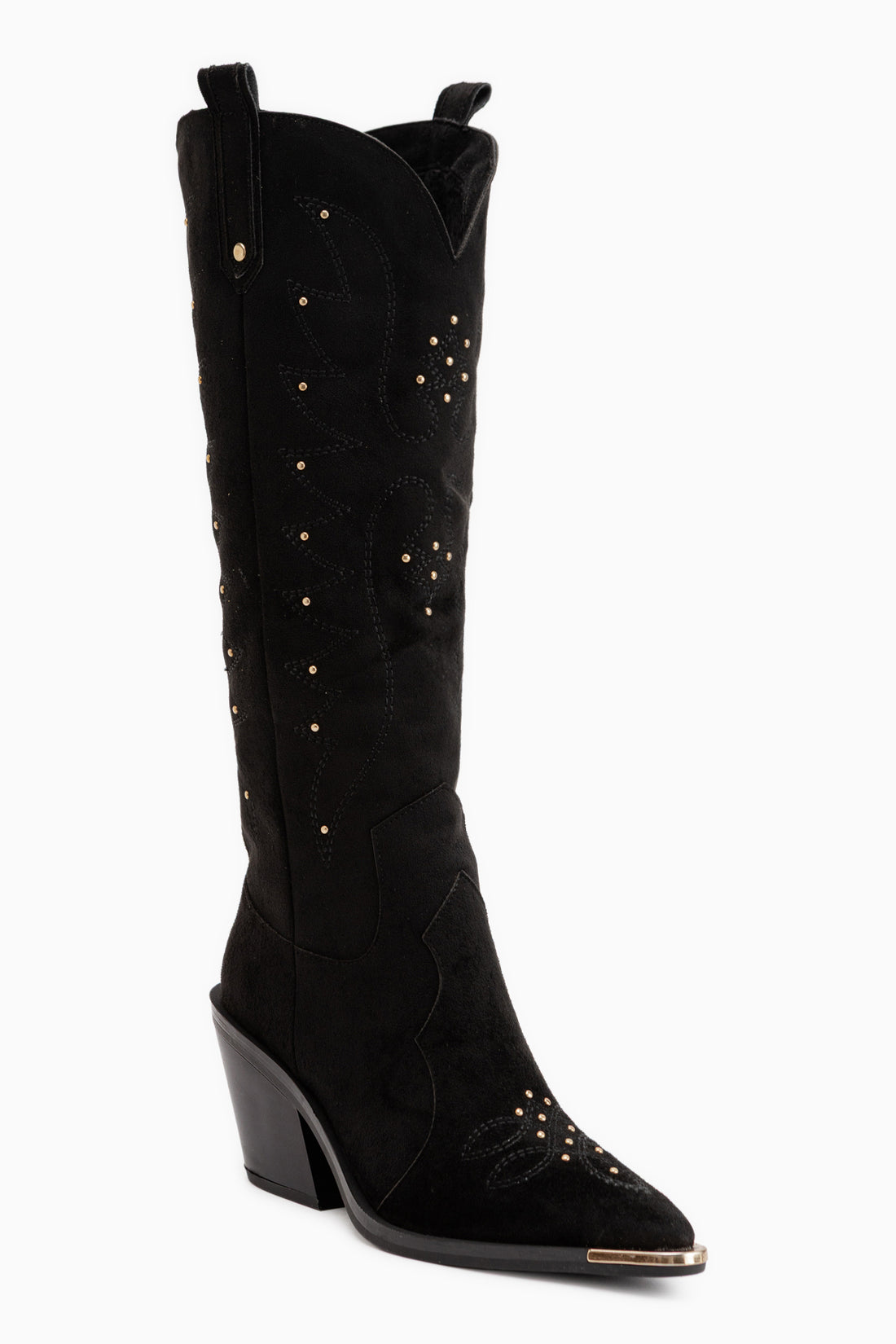 Elnora Black Suede Embroidered Women’s Boots