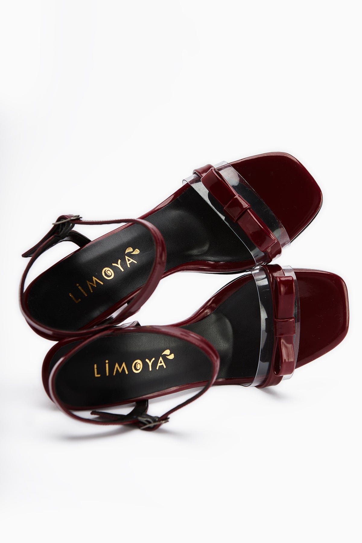 Joyce Burgundy Patent Thick Heeled Ankle Strap Bow Women’s Sandal