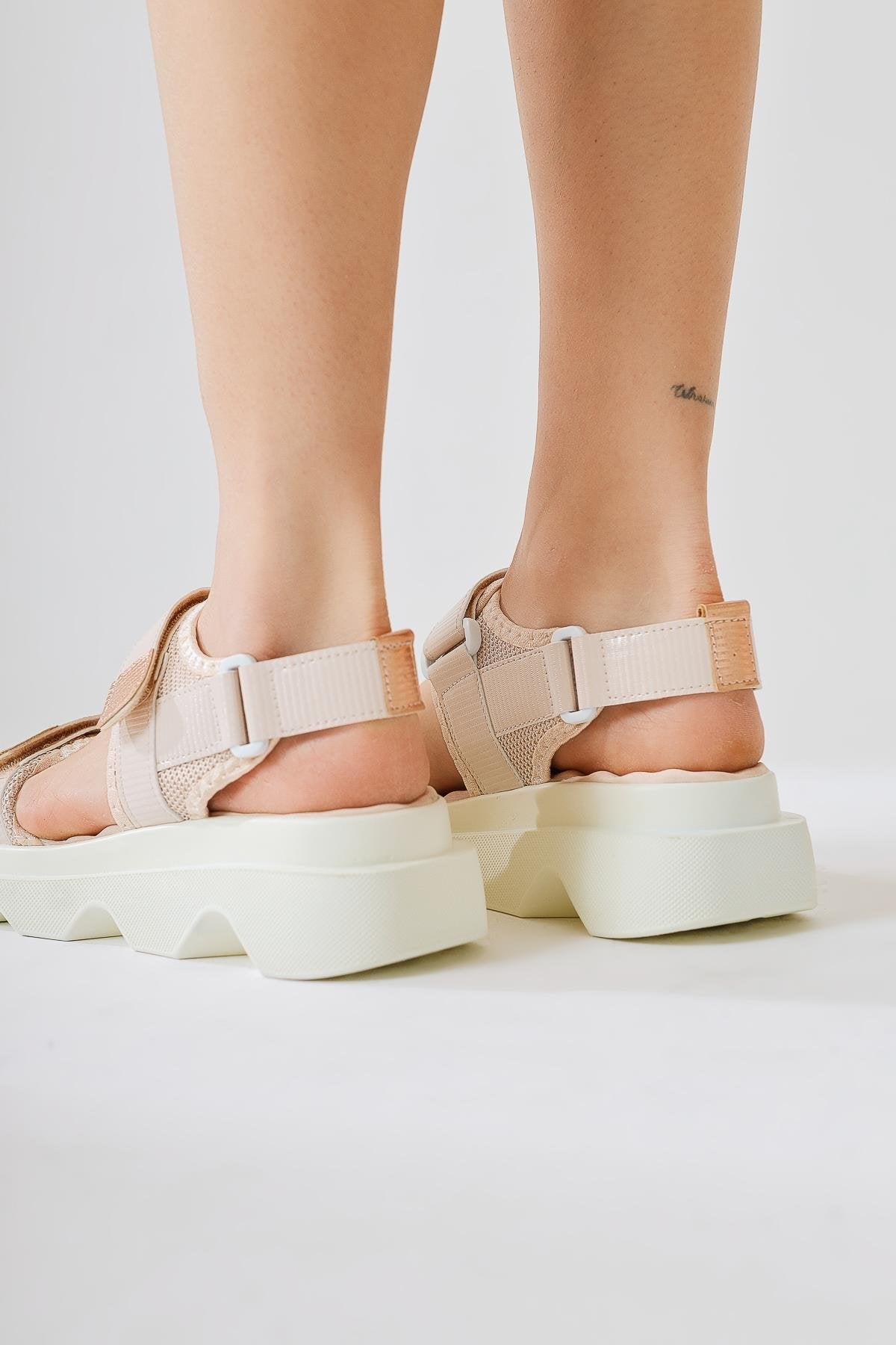 Tale Beige Single Strap Velcro Detail Sandal
