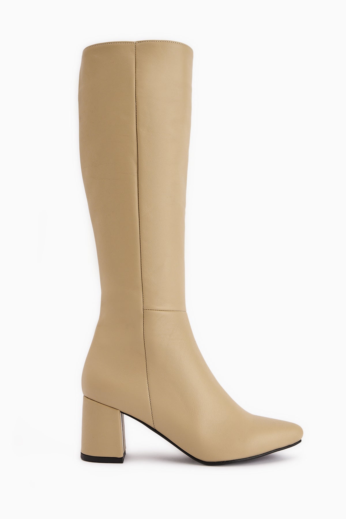 Velma – Genuine Leather Beige Heeled Knee-High Boot (Women)