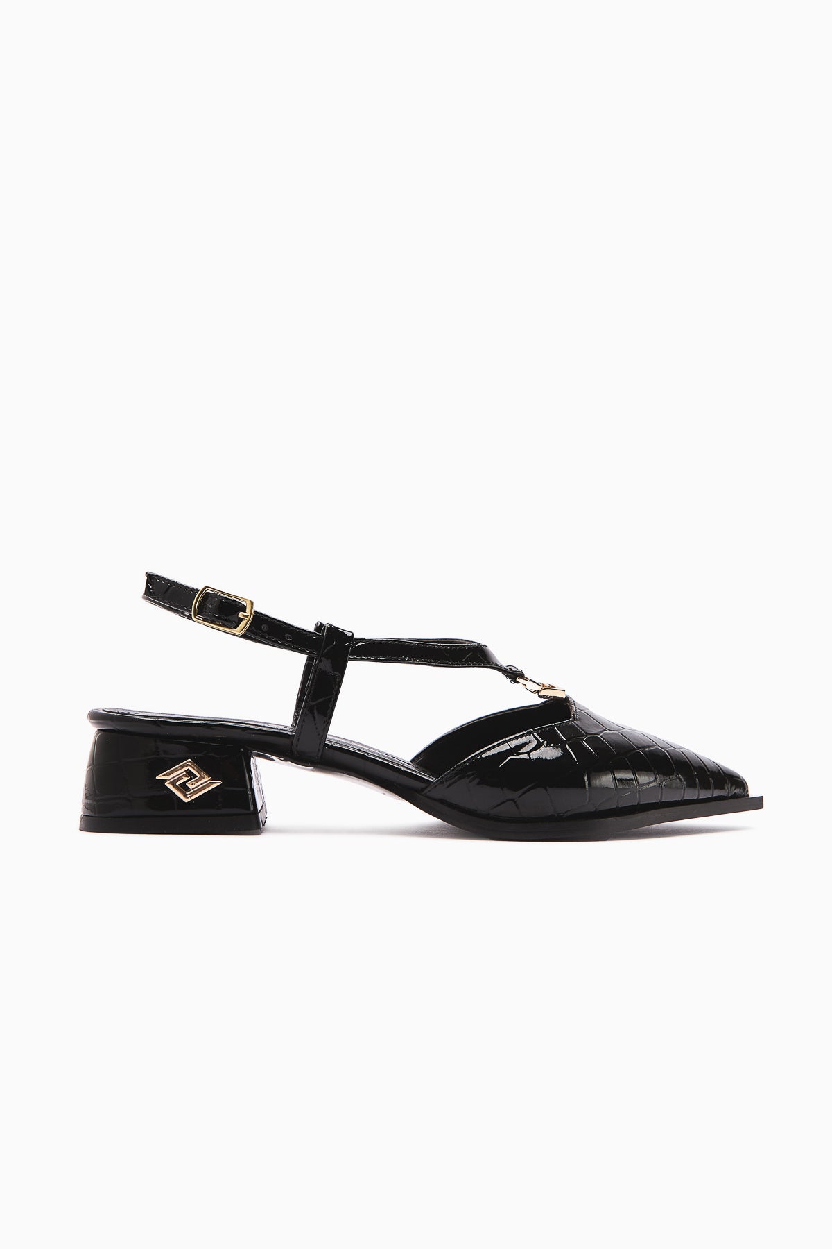 Ginny Black Crocodile Buckle Detailed Women’s Sandal
