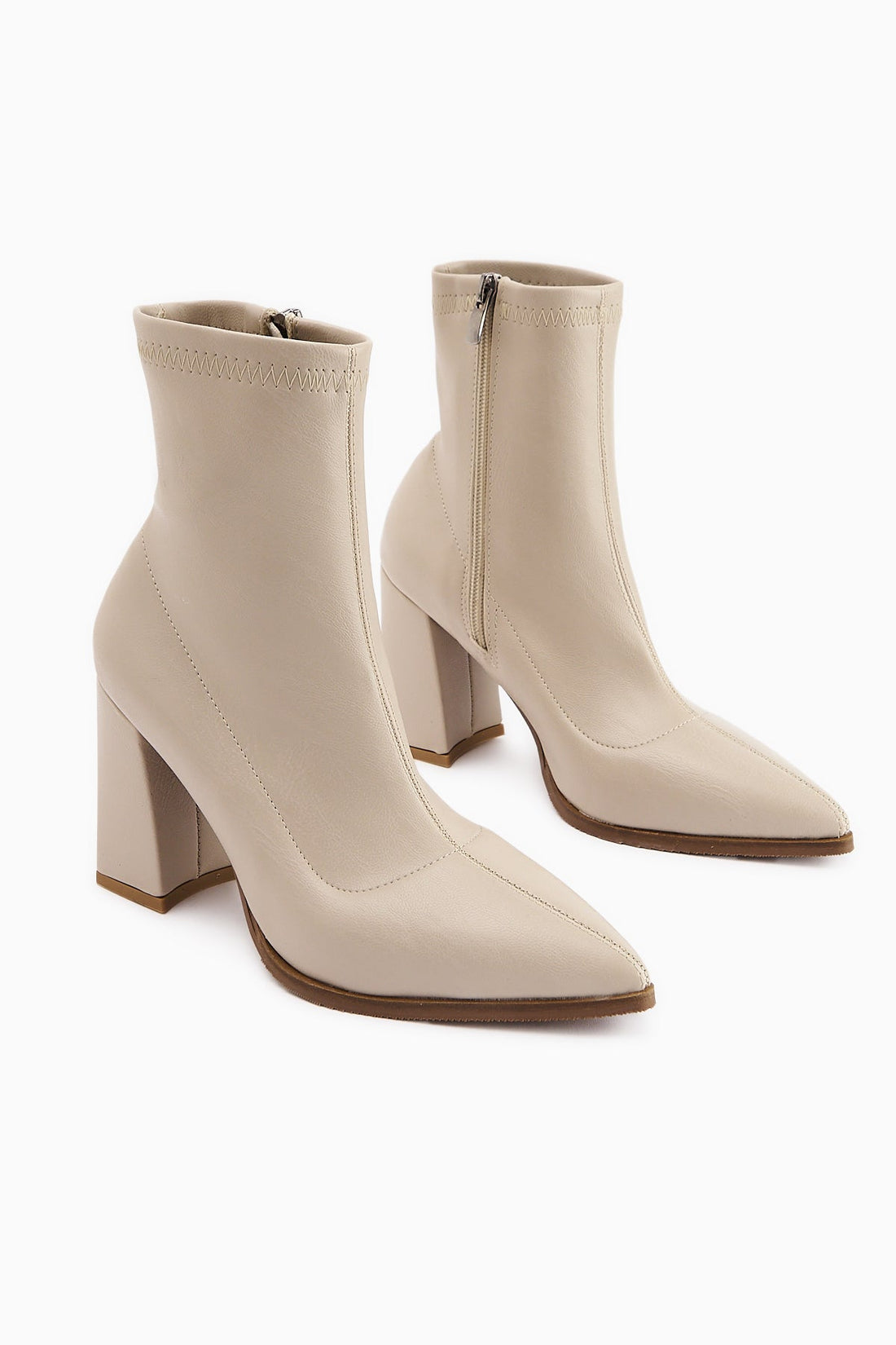 Susy Beige Thick Heeled Stretch Women's Boot