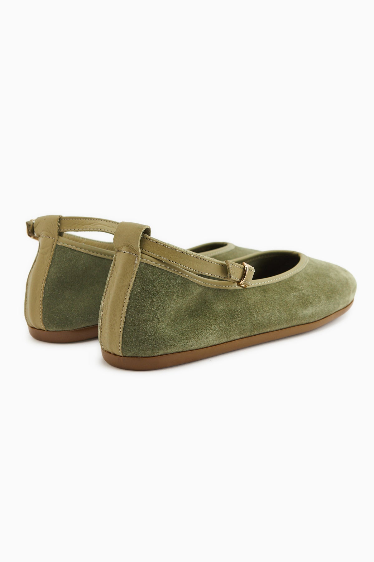 Genuine Leather Haki Suede Belted Women’s Ballet Flats