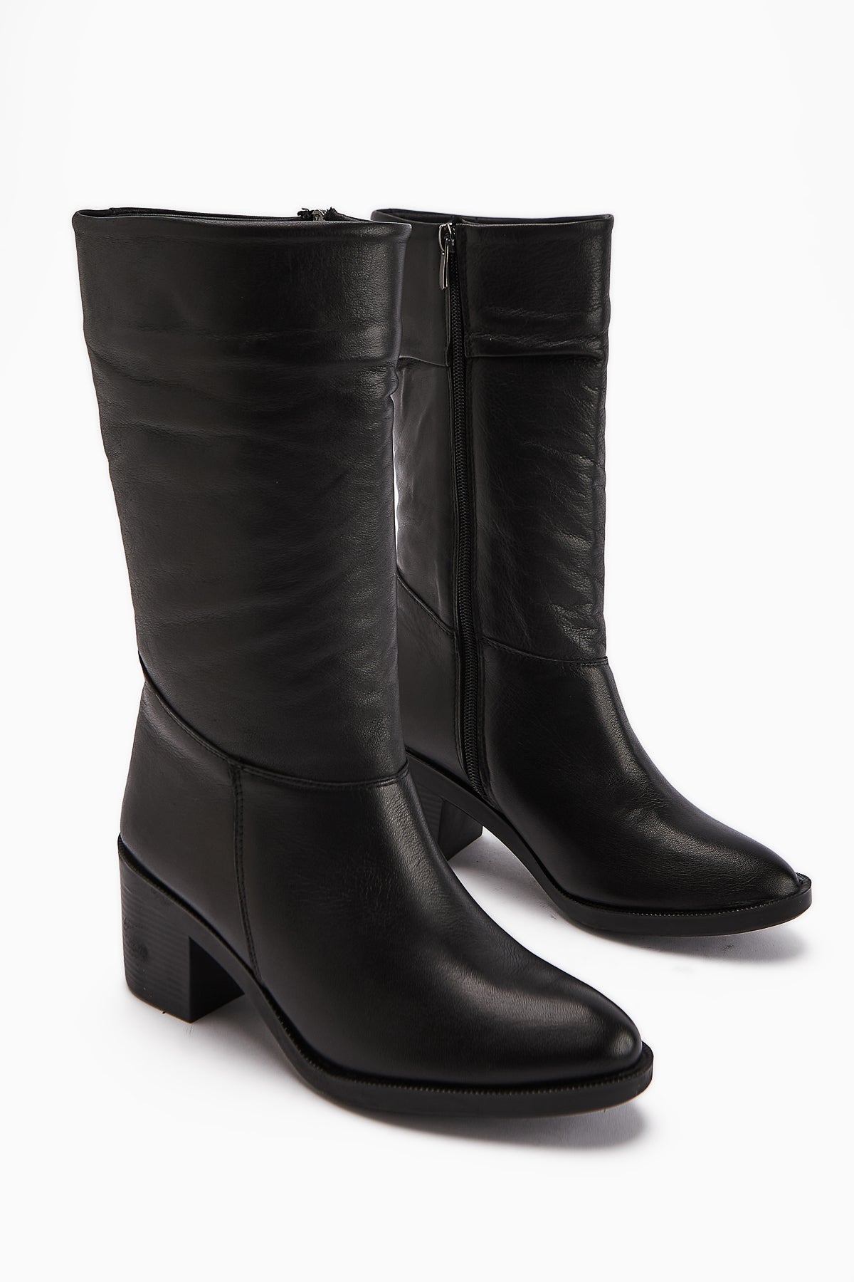 Sahara Genuine Leather Black Pleated Zipper Women's Boot