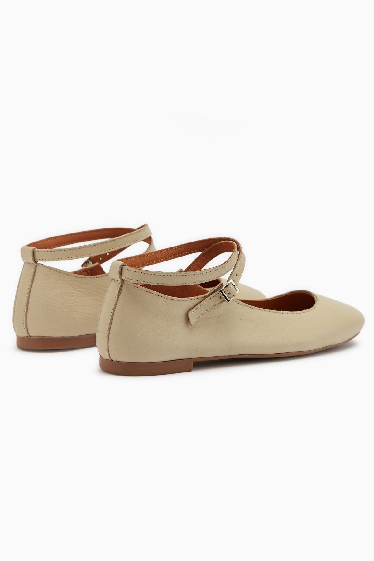Genuine Leather Beige Cross Strap Women’s Ballet Flats