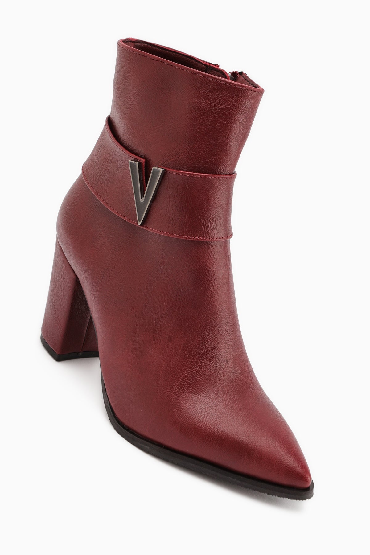Elvia Burgundy Buckled Chunky Heel Boots
