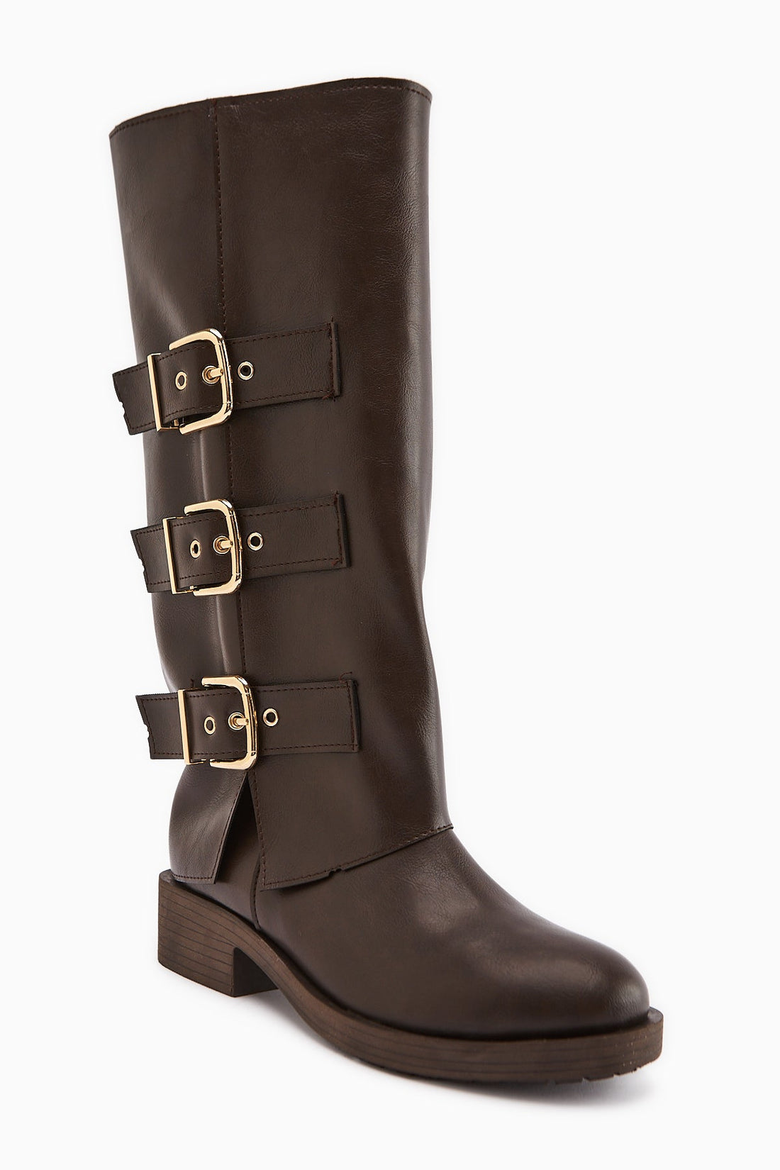 Adelina Brown Leather Belted Women's Biker Boot