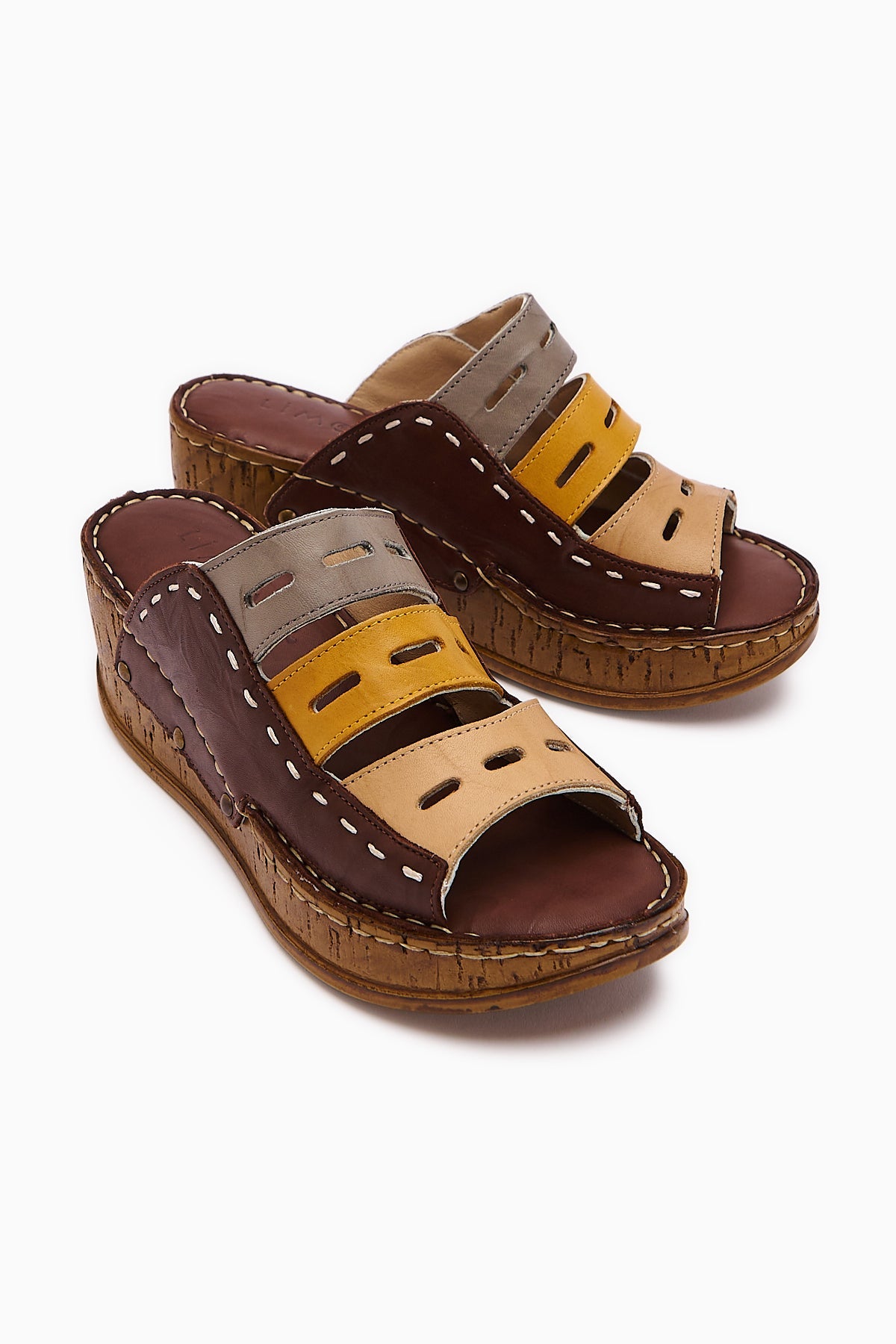 Etta Genuine Leather Coffee Navy Mustard Laser Cut Slippers (Full Orthopedic Slippers)