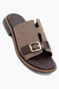 Gretha Beige Suede Buckled Women’s Slippers