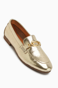 Alessa Genuine Leather Gold Buckle Women’s Loafer Daily Moccasin Shoes