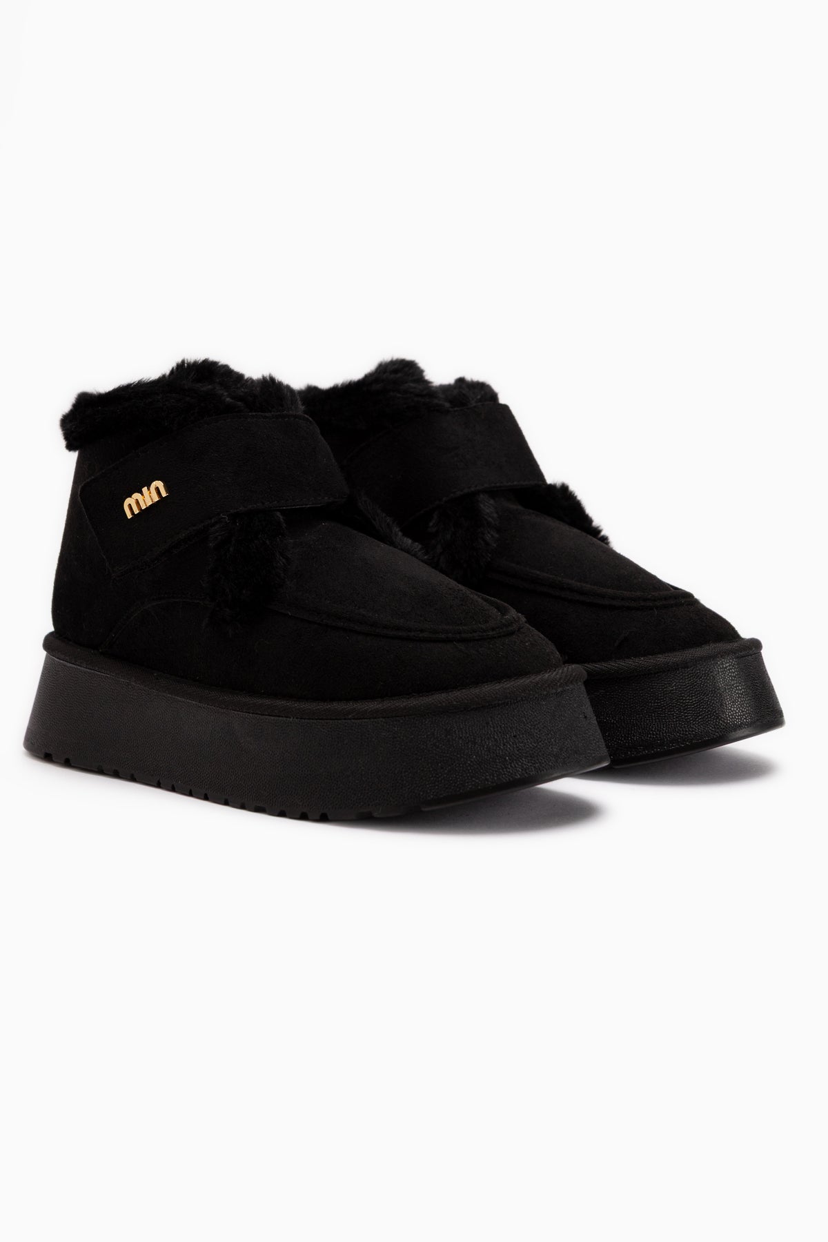 Celia Black Suede Fur Thick Sole Women’s Boots
