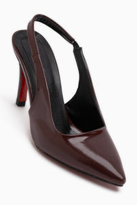 Minal Burgundy Patent Pointed Toe Women’s Heeled Shoes