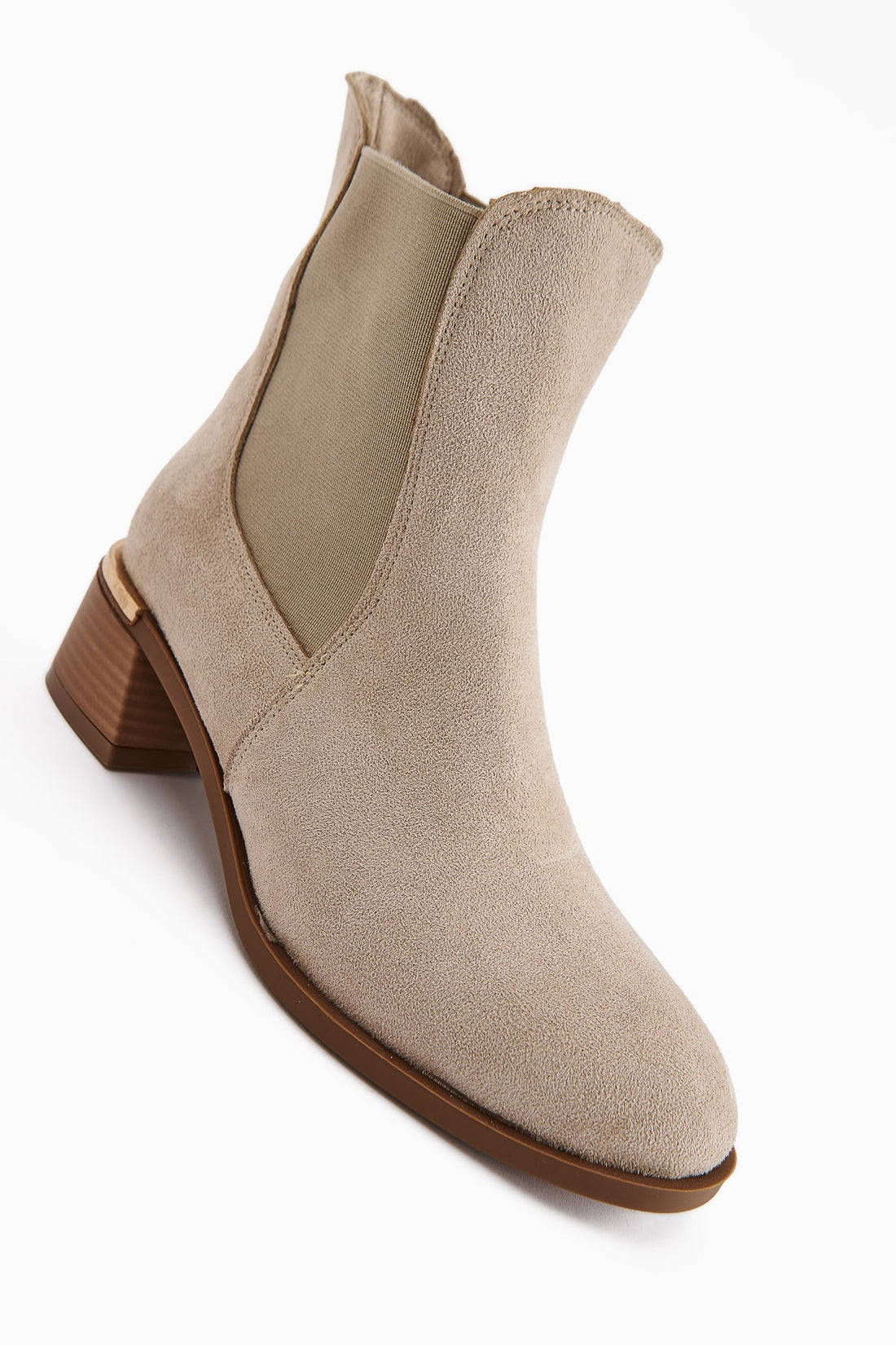 Verna - Beige Suede Elasticated Heeled Boot (Women)