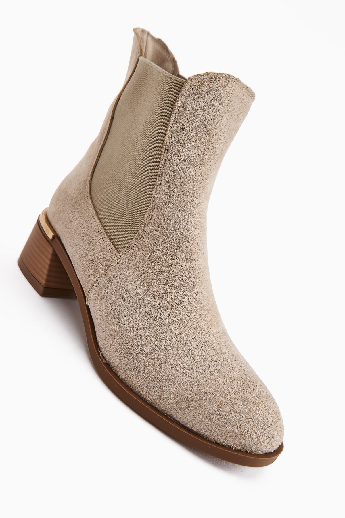 Verna - Beige Suede Elasticated Heeled Boot (Women)