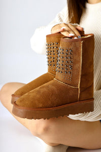 Anna-Li - Cognac Suede Fur-Lined Bead-Detail Pull-On Boot (Women)