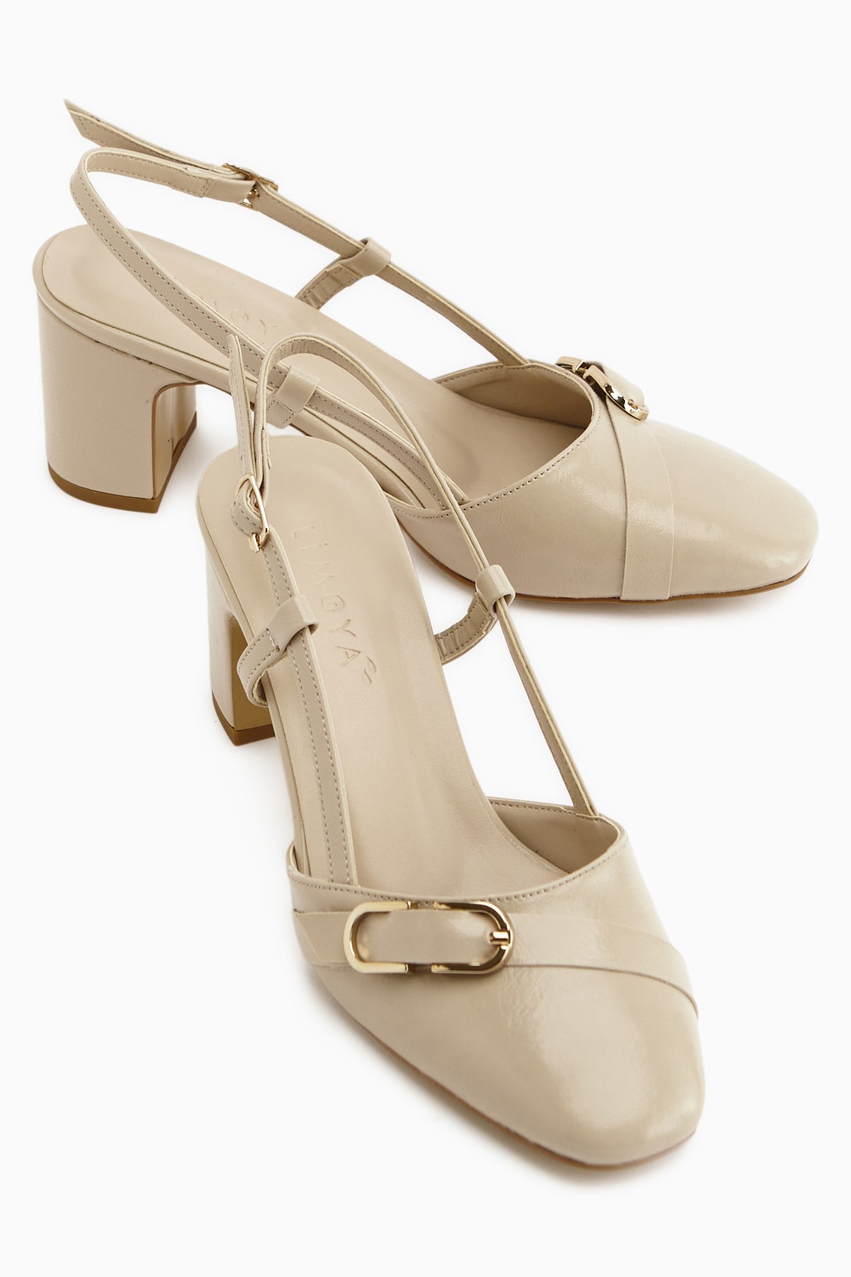 Judy Beige Metal Buckle Square Toe Women’s Heeled Shoes