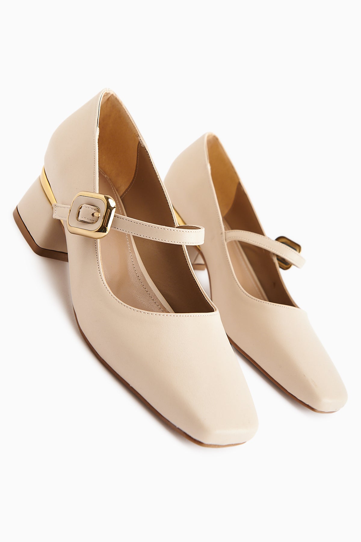Abby Beige Square Toe Buckle Detailed Women’s Daily Shoes