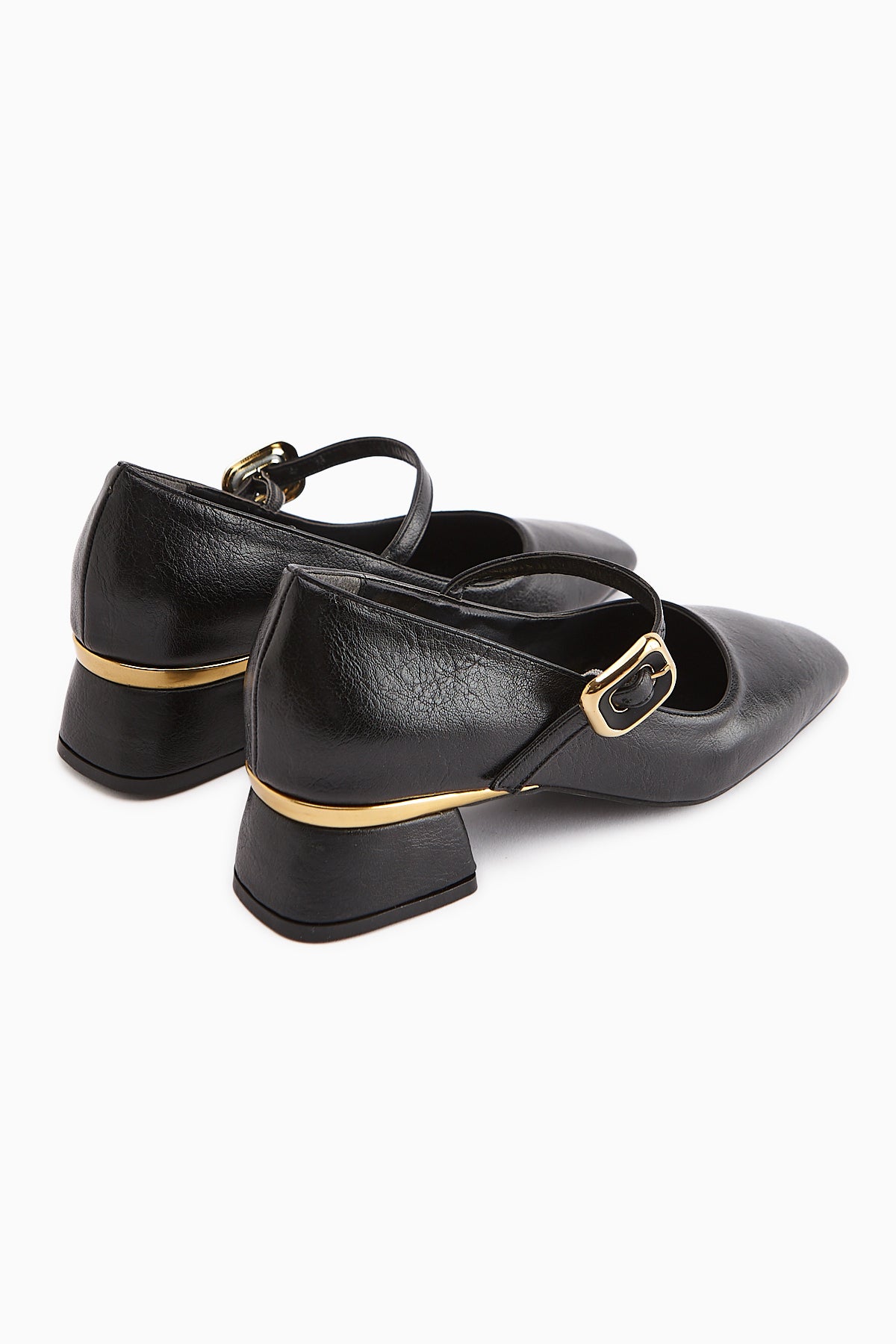 Abby Black Square Toe Buckle Detailed Women’s Shoes