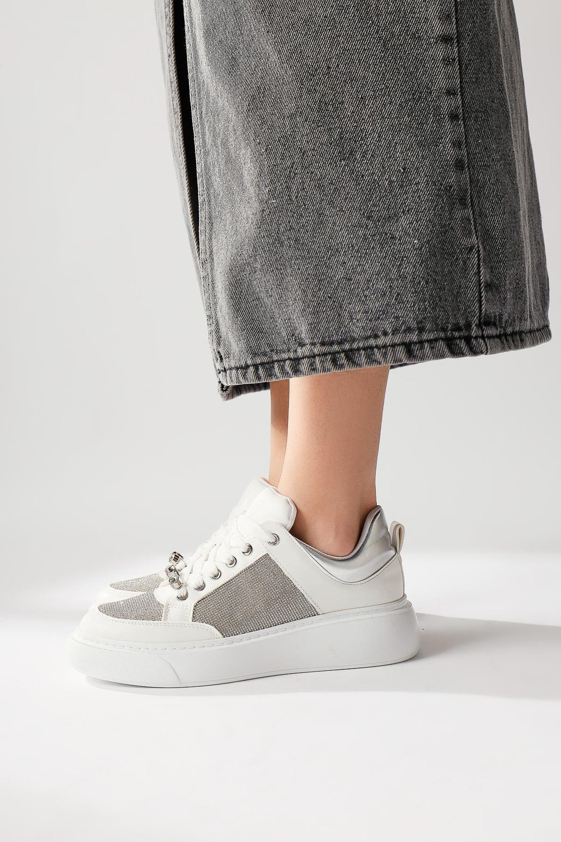 Sonnie White Thick-Sole Stone-Detailed Sneakers