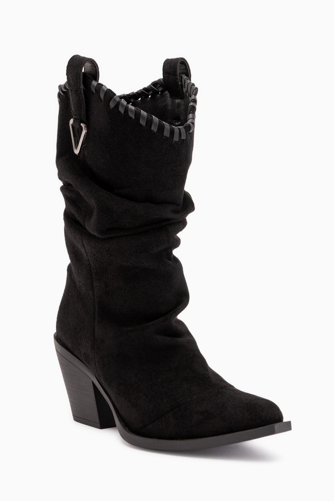 Reba Black Suede Pleated Thick Heeled Women’s Cowboy Boots