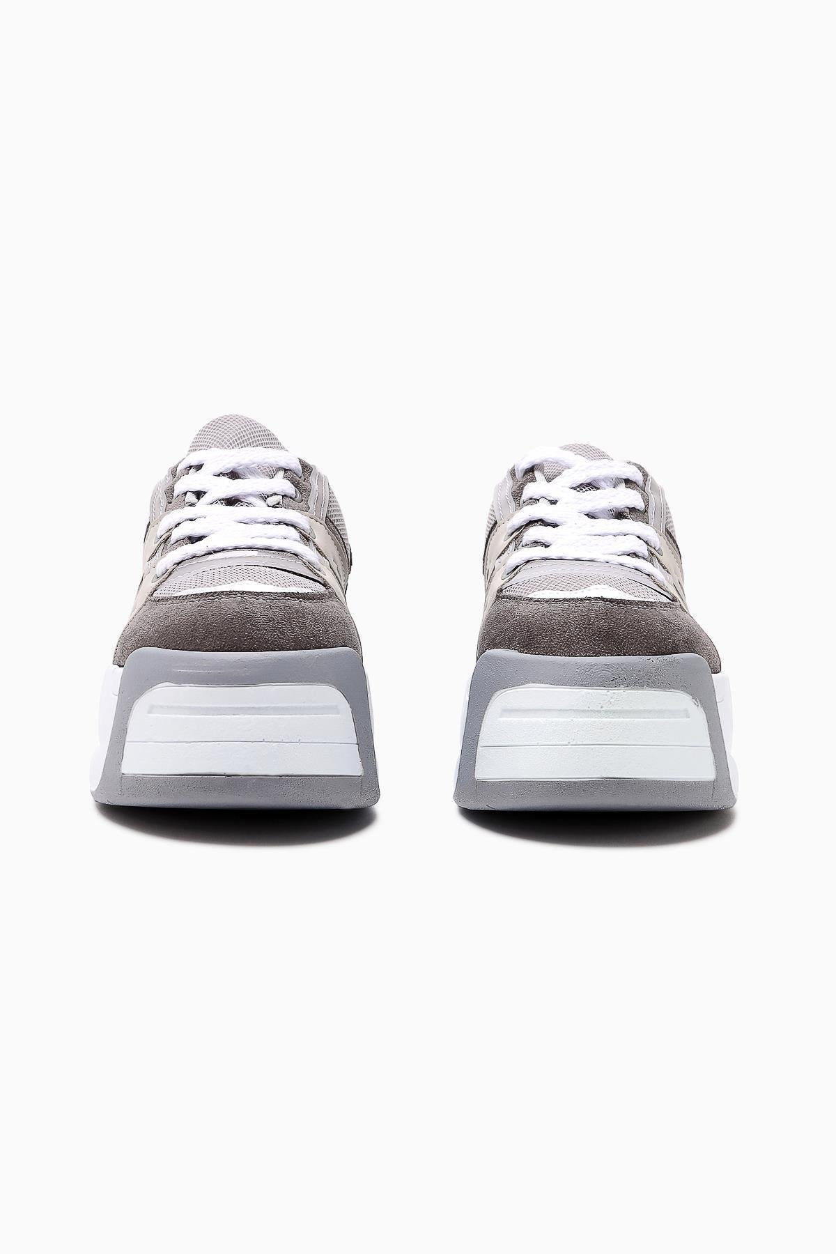 Alvi – Gray Leather-Look Vegan Material Detail Sneaker (Women)
