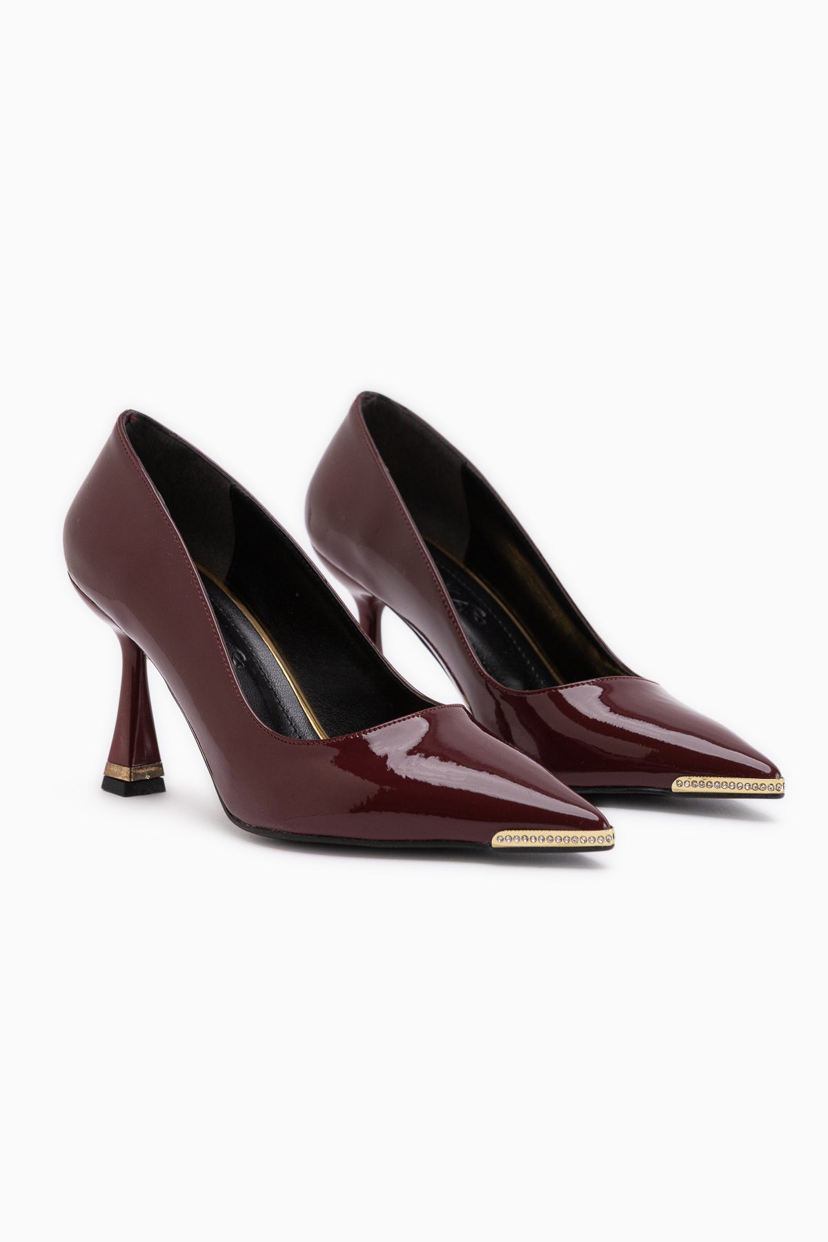 Sydney Burgundy Patent Stone Detailed Women’s Heeled Shoes