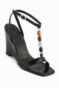 Rosana Black Beaded Ankle Strap Women’s Heeled Sandal
