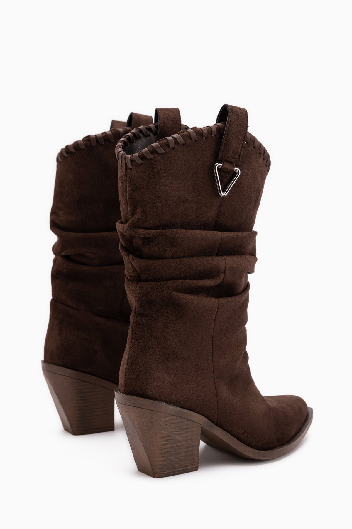 Reba Brown Suede Pleated Thick Heeled Women’s Long Cowboy Boots