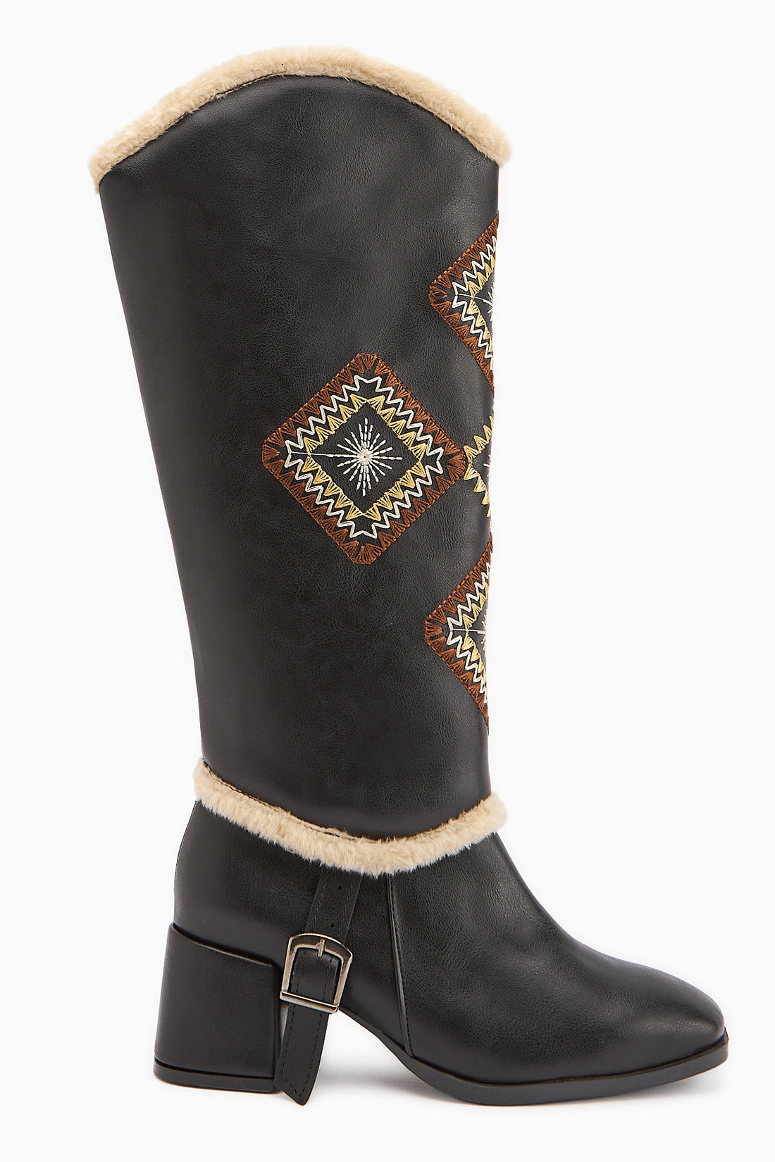 Hilka Black Removable Cuff Ethnic Patterned Boots