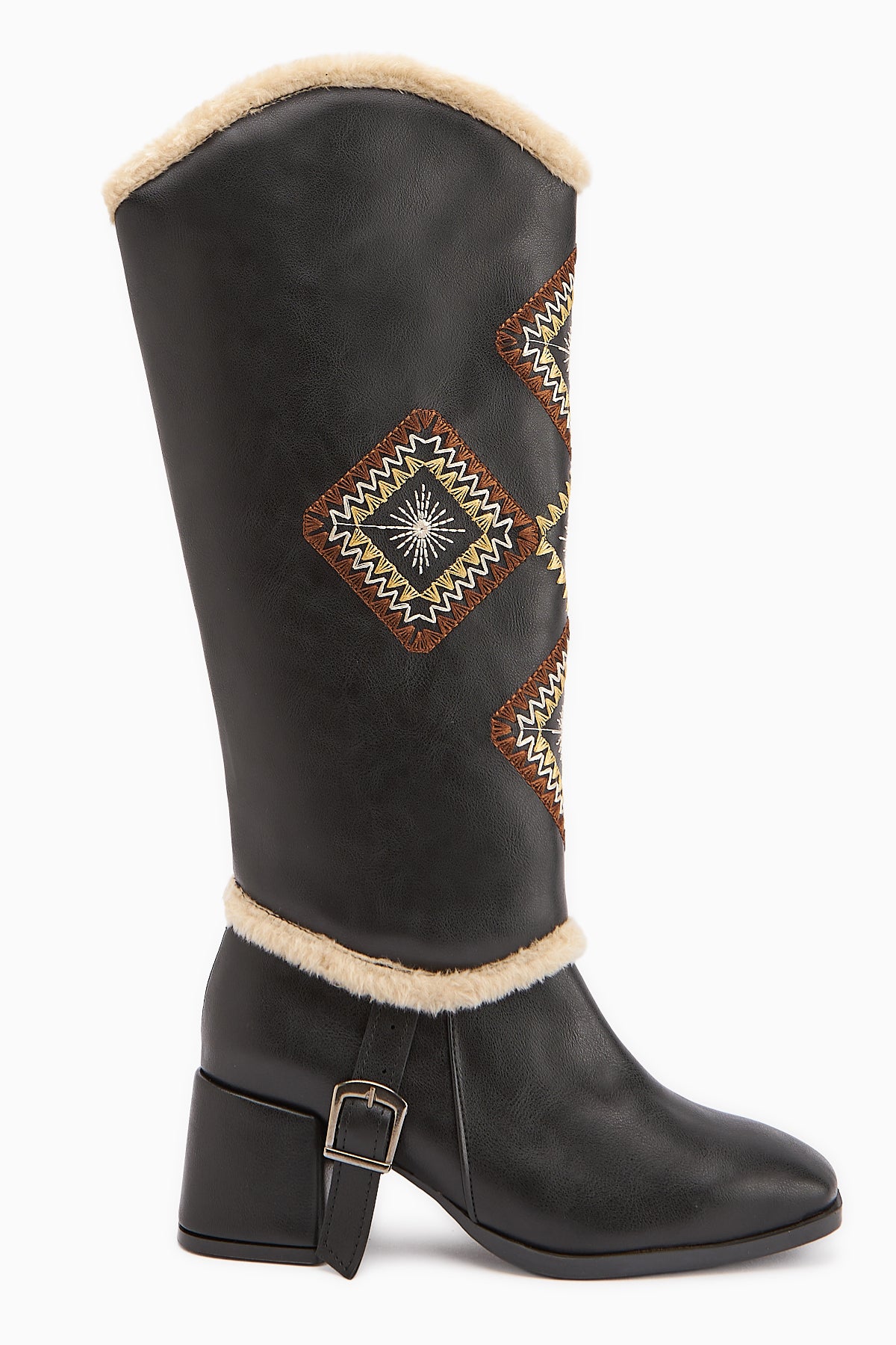 Hilka Black Removable Cuff Ethnic Patterned Boots