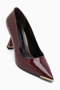 Sydney Burgundy Patent Stone Detailed Women’s Heeled Shoes