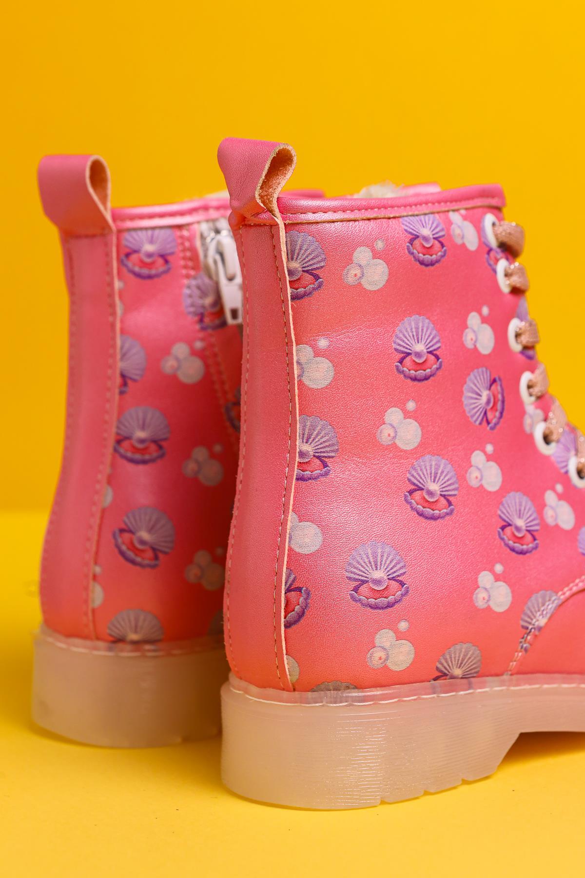 Freda Pink Sea Creature Print Lace-Up Light-Up Kids Boots