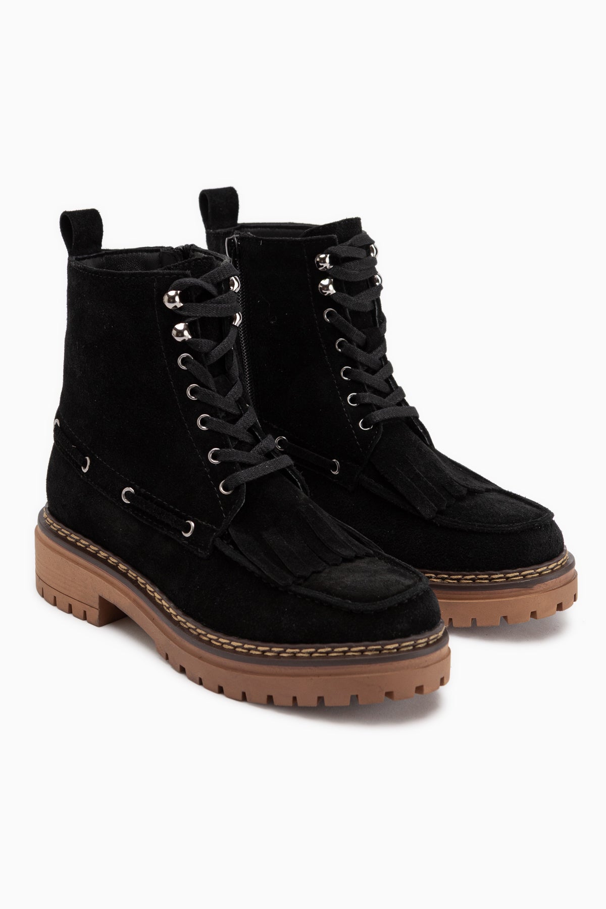 Minna Genuine Leather Black Suede Lace-Up Women’s Boots