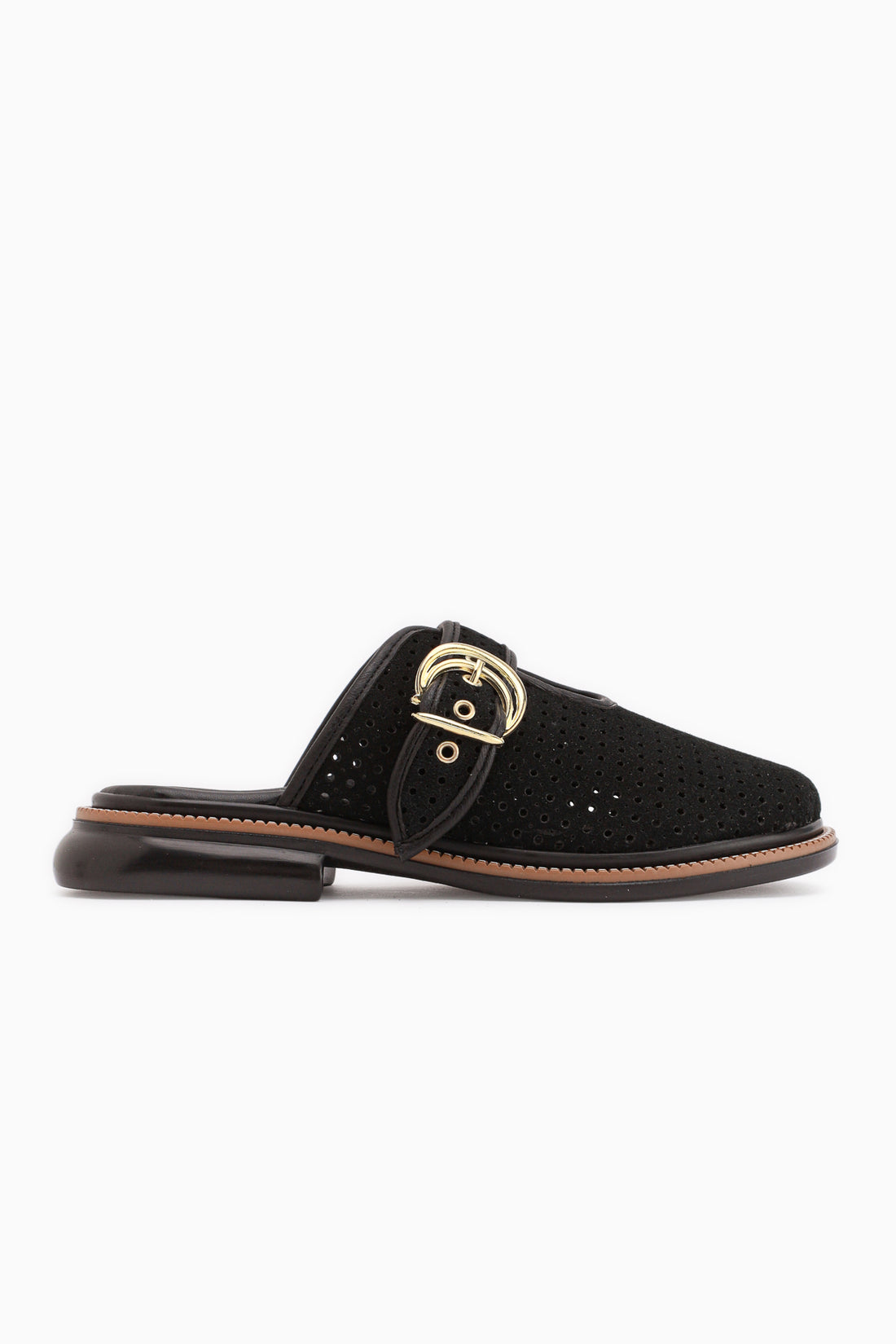 Elona Black Buckled Women’s Slippers