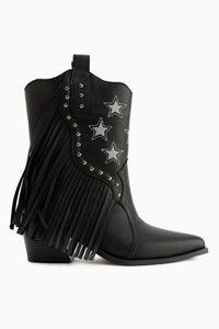 Valeria Black Fringed Star Detailed Women’s Boots