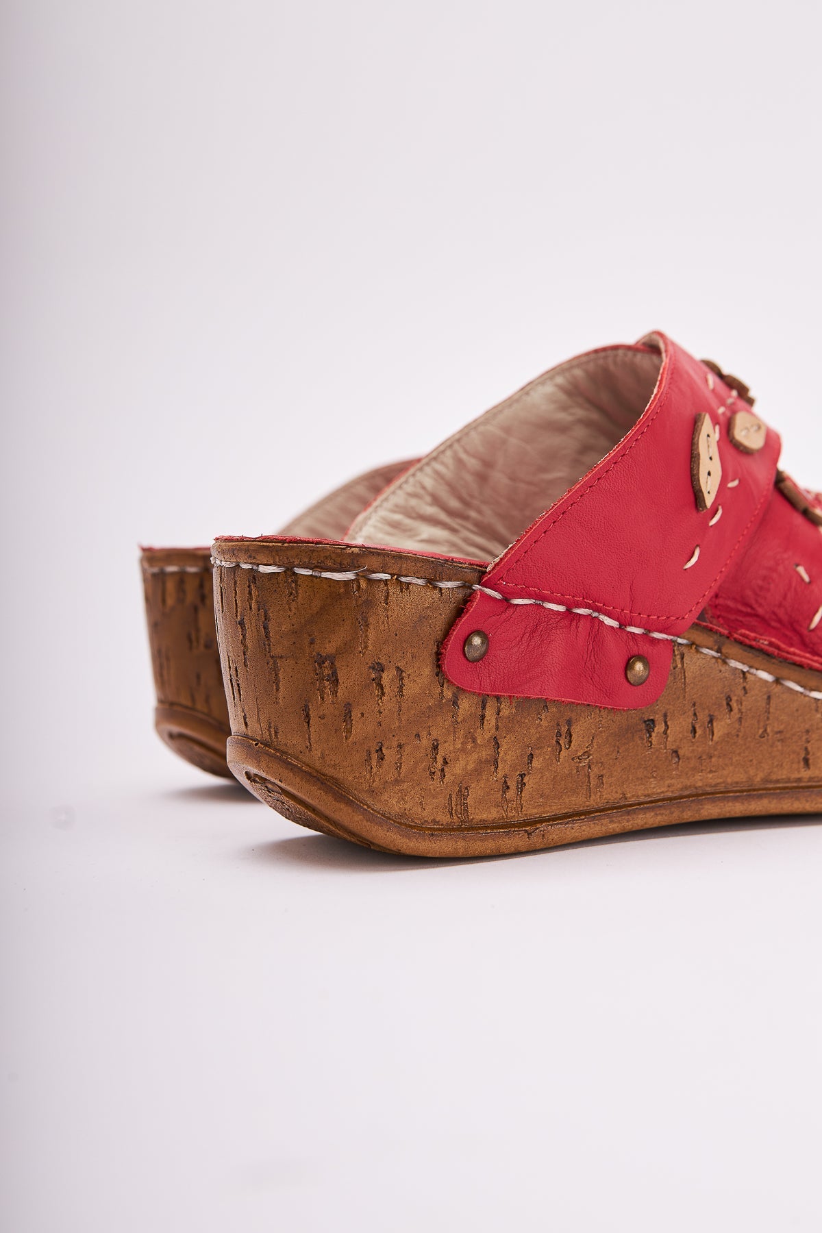 Alto Genuine Leather Red Comfort Slippers with Distressed Sole