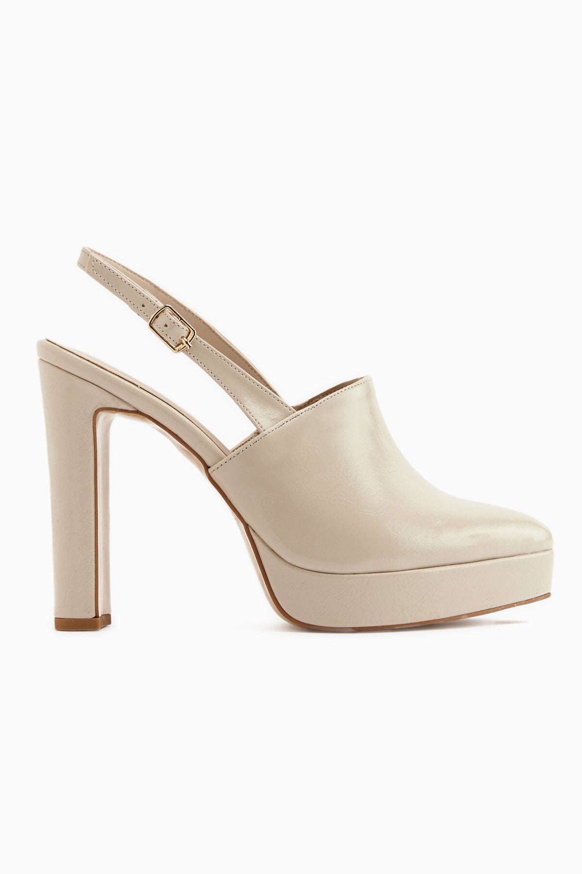 Marlen Beige Pointed Toe Slingback Platform Heeled Women’s Shoes