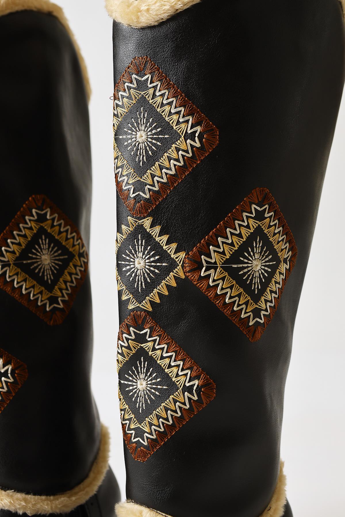 Hilka Black Removable Shaft with Ethnic Pattern Boots