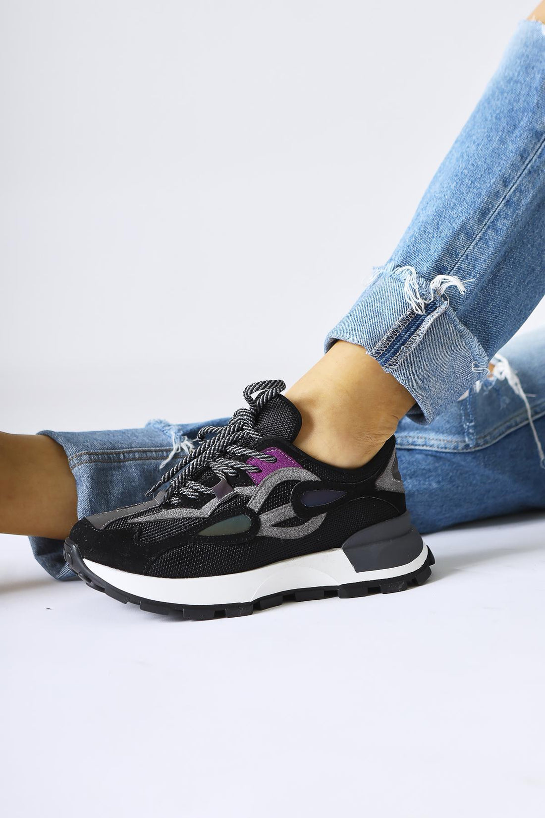 Bisera – Black Knit-Suede Sneaker (Women)